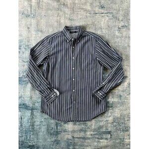 Nautica Blue White Vertical Striped Long Sleeve Button Down Shirt Medium